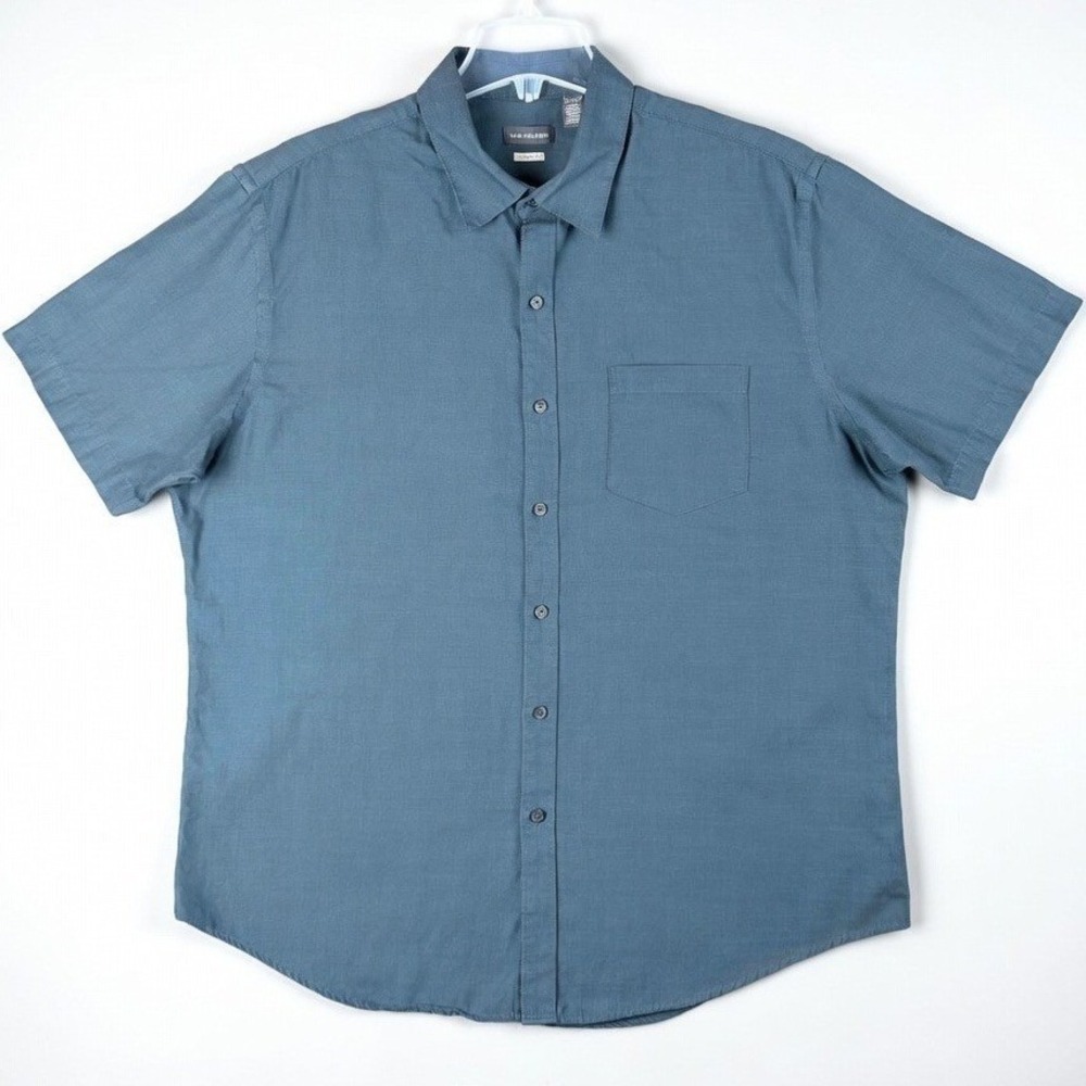 Van Heusen Mens XL Teal Blue Classic Fit Short Sleeve Button Down Shirt Casual